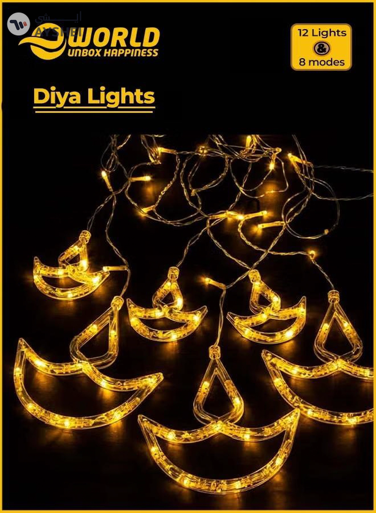 Eworld Home Decor Warm White Diwali String Lights with 12 Hanging Diya's, 8 Flashing Modes-2-2