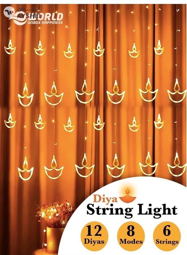 Eworld Home Decor Warm White Diwali String Lights with 12 Hanging Diya's, 8 Flashing Modes