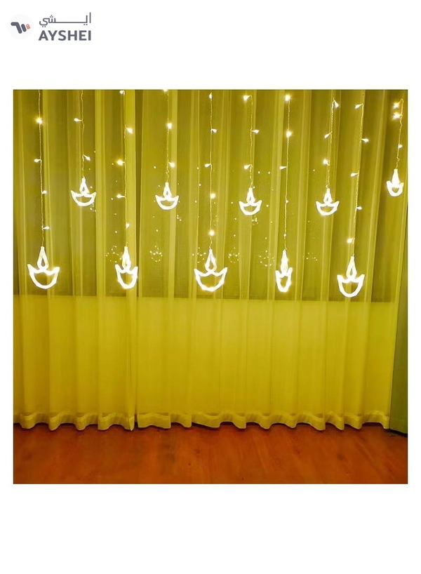 Eworld Home Decor Warm White Diwali String Lights with 12 Hanging Diya's, 8 Flashing Modes