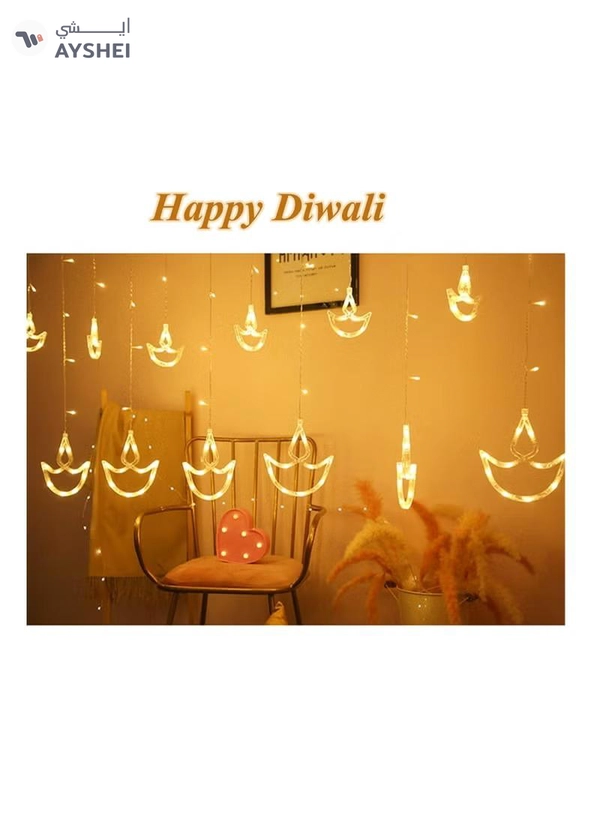 Eworld Home Decor Warm White Diwali String Lights with 12 Hanging Diya's, 8 Flashing Modes