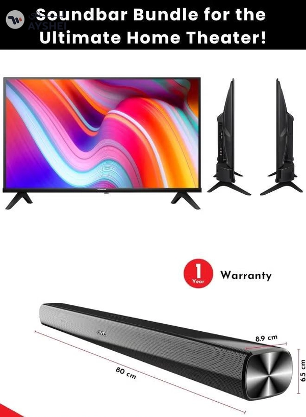 Hisense 43-inch Smart Full HD TV + Soundbar Bundle | VIDAA OS, DTS Virtual-X, HDMI ARC, Bluetooth, USB, FM Radio – Home Entertainment Package 43A4K+SOUNDBAR Black
