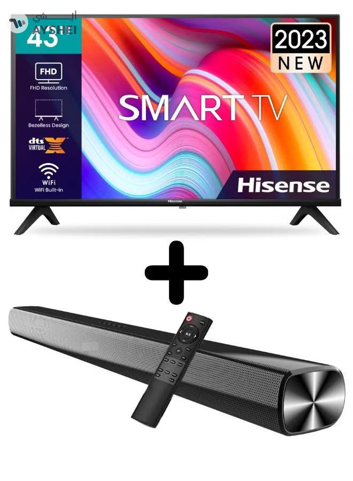 Hisense 43-inch Smart Full HD TV + Soundbar Bundle | VIDAA OS, DTS Virtual-X, HDMI ARC, Bluetooth, USB, FM Radio – Home Entertainment Package 43A4K+SOUNDBAR Black-0-0