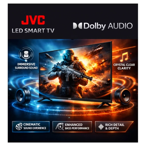 JVC 70 Inch 4K UHD Smart TV Android 15, Edgeless Display, Quad Core Processor, Bluetooth Connectivity, Dolby Audio, Ultra HD LED TV, 1 Year Warranty LT-70N7105 Black