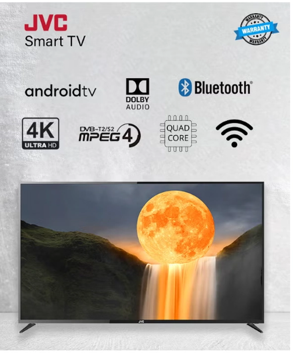 JVC 70 Inch 4K UHD Smart TV Android 15, Edgeless Display, Quad Core Processor, Bluetooth Connectivity, Dolby Audio, Ultra HD LED TV, 1 Year Warranty LT-70N7105 Black