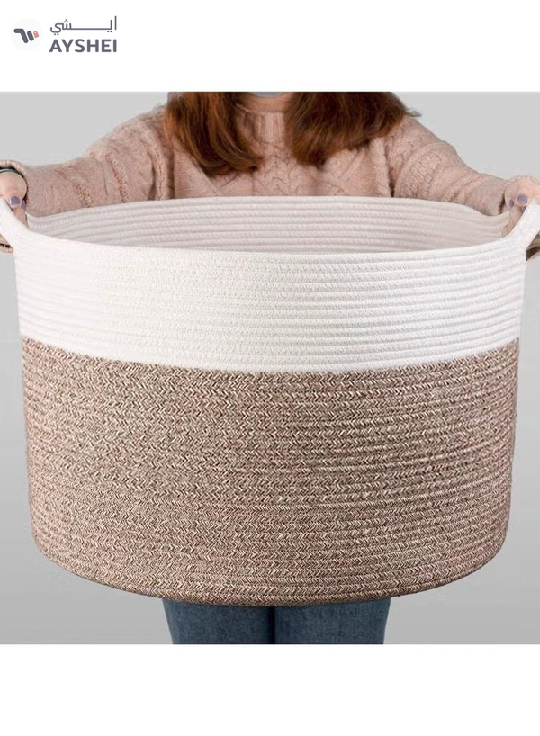 ORiTi XXXLarge Cotton Rope Basket 21.7" x 21.7" x 13.8" Woven Baby Laundry Blanket Basket 
