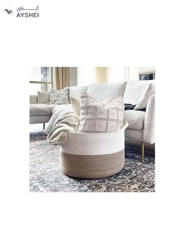 ORiTi XXXLarge Cotton Rope Basket 21.7" x 21.7" x 13.8" Woven Baby Laundry Blanket Basket 