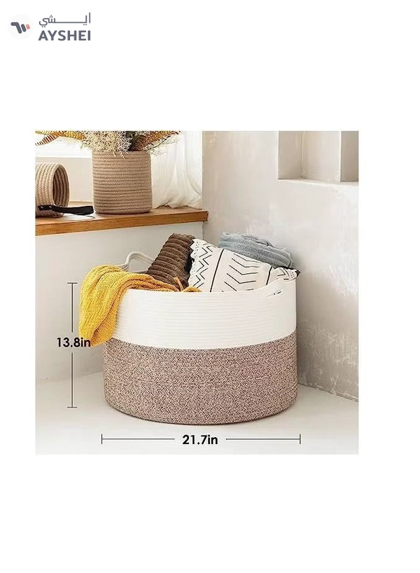 ORiTi XXXLarge Cotton Rope Basket 21.7" x 21.7" x 13.8" Woven Baby Laundry Blanket Basket 