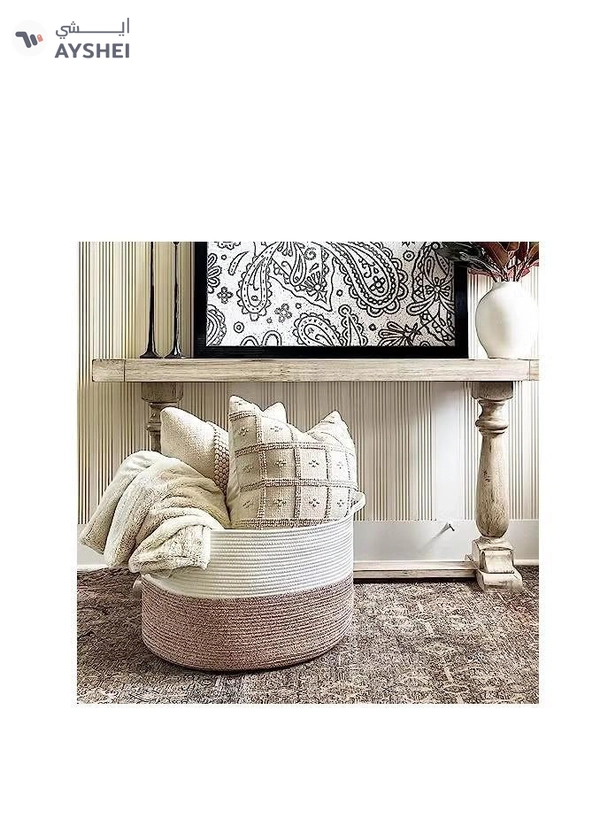 ORiTi XXXLarge Cotton Rope Basket 21.7" x 21.7" x 13.8" Woven Baby Laundry Blanket Basket 