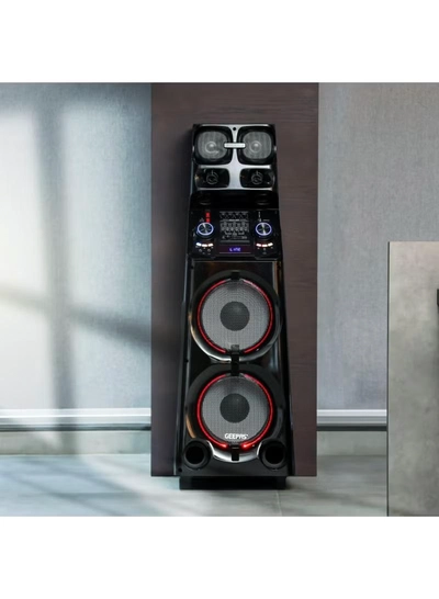 Geepas Professional Active Speaker System- GMS11169| Bluetooth and FM Stereo Radio| Includes a UHF Microphone and a Remote Control| 800 PMPO, X-Bass Volume Control, Graphic Equalizer| Black, 2 Years Warranty-1