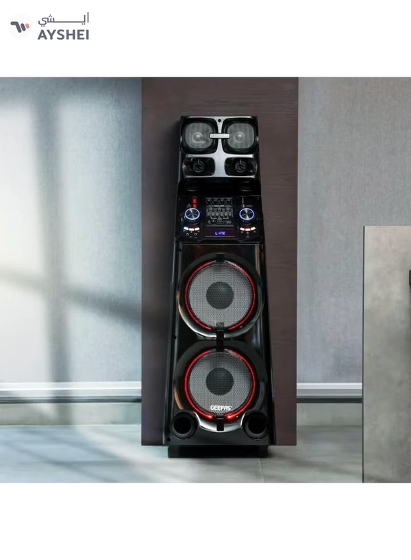 Geepas Professional Active Speaker System- GMS11169| Bluetooth and FM Stereo Radio| Includes a UHF Microphone and a Remote Control| 800 PMPO, X-Bass Volume Control, Graphic Equalizer| Black, 2 Years Warranty