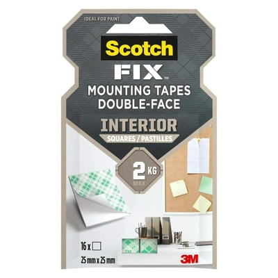 Scotch Fix Double-Face Interior Square Mounting Tape – 16 Pieces, 25 mm x 25 mm Each-0