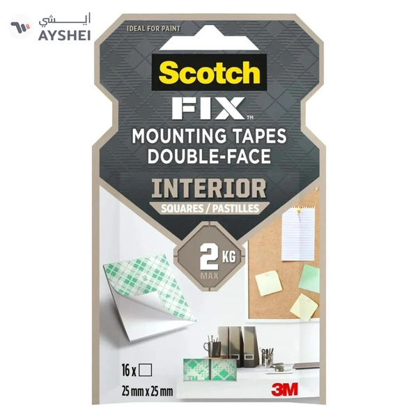 Scotch Fix Double-Face Interior Square Mounting Tape – 16 Pieces, 25 mm x 25 mm Each