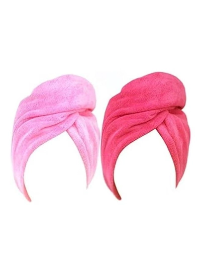 NuSense 2-Piece Quick Dry Microfiber Hair Towel With Elastic Loop Pink 130cm-0