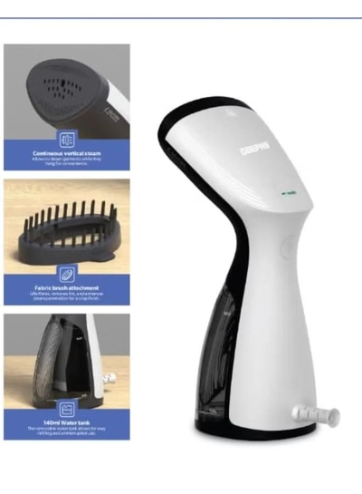 GEEPAS Handheld Garment Steamer- GGS25018/ 1000 W, Easy to Use, Suitable for all Kinds of Fabric and Safe for Delicate Fabrics/ with Steam Control Button and Brush Accessory, Detachable Water Tank 140 ml Capacity 140 ml 1000 W GGS25018 white-0