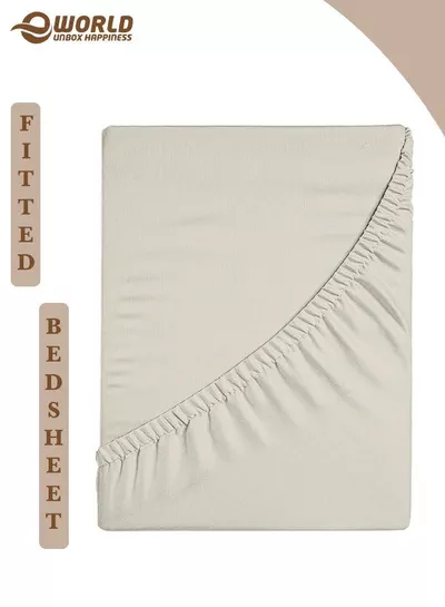 Cream Microfiber Fitted Bedsheet with Deep Pocket for a Snug Fit, Breathable, Machine Washable for Optimal Protection, Available in King, Queen and Single Sizes, Without Pillow Cover-0