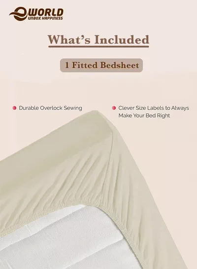 Cream Microfiber Fitted Bedsheet with Deep Pocket for a Snug Fit, Breathable, Machine Washable for Optimal Protection, Available in King, Queen and Single Sizes, Without Pillow Cover-2