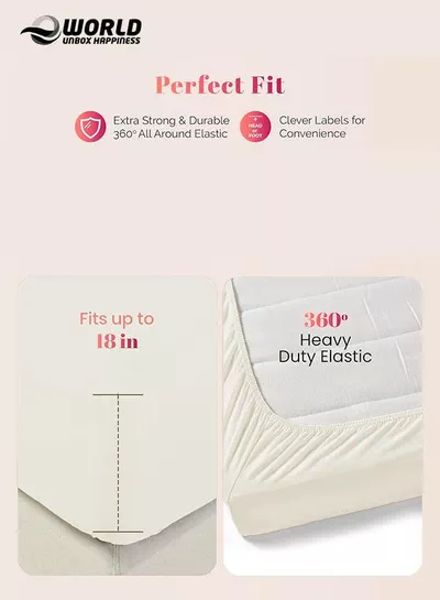 Cream Microfiber Fitted Bedsheet with Deep Pocket for a Snug Fit, Breathable, Machine Washable for Optimal Protection, Available in King, Queen and Single Sizes, Without Pillow Cover-3