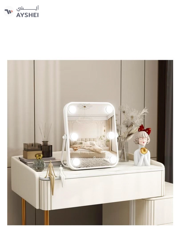XiuWoo Vanity Mirror with Lights, Hollywood Makeup Mirror with Light, 10"x12" Lighted Desktop Makeup Mirror with 6 Dimmable LED Bulbs, Cosmetic Makeup Mirror with Stand, Smart Touch Control