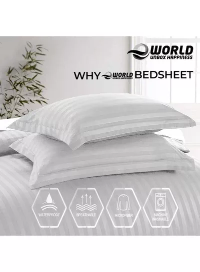 4-Piece Luxury Super King White Striped Bedding Set (Flat Sheet 260×240 cm, Fitted Sheet 200×200+30 cm, 2 Pillowcases 50×75 cm) – Premium Microfiber, Hotel-Style Comfort-2