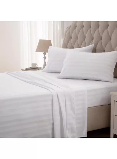 4-Piece Luxury Super King White Striped Bedding Set (Flat Sheet 260×240 cm, Fitted Sheet 200×200+30 cm, 2 Pillowcases 50×75 cm) – Premium Microfiber, Hotel-Style Comfort-5