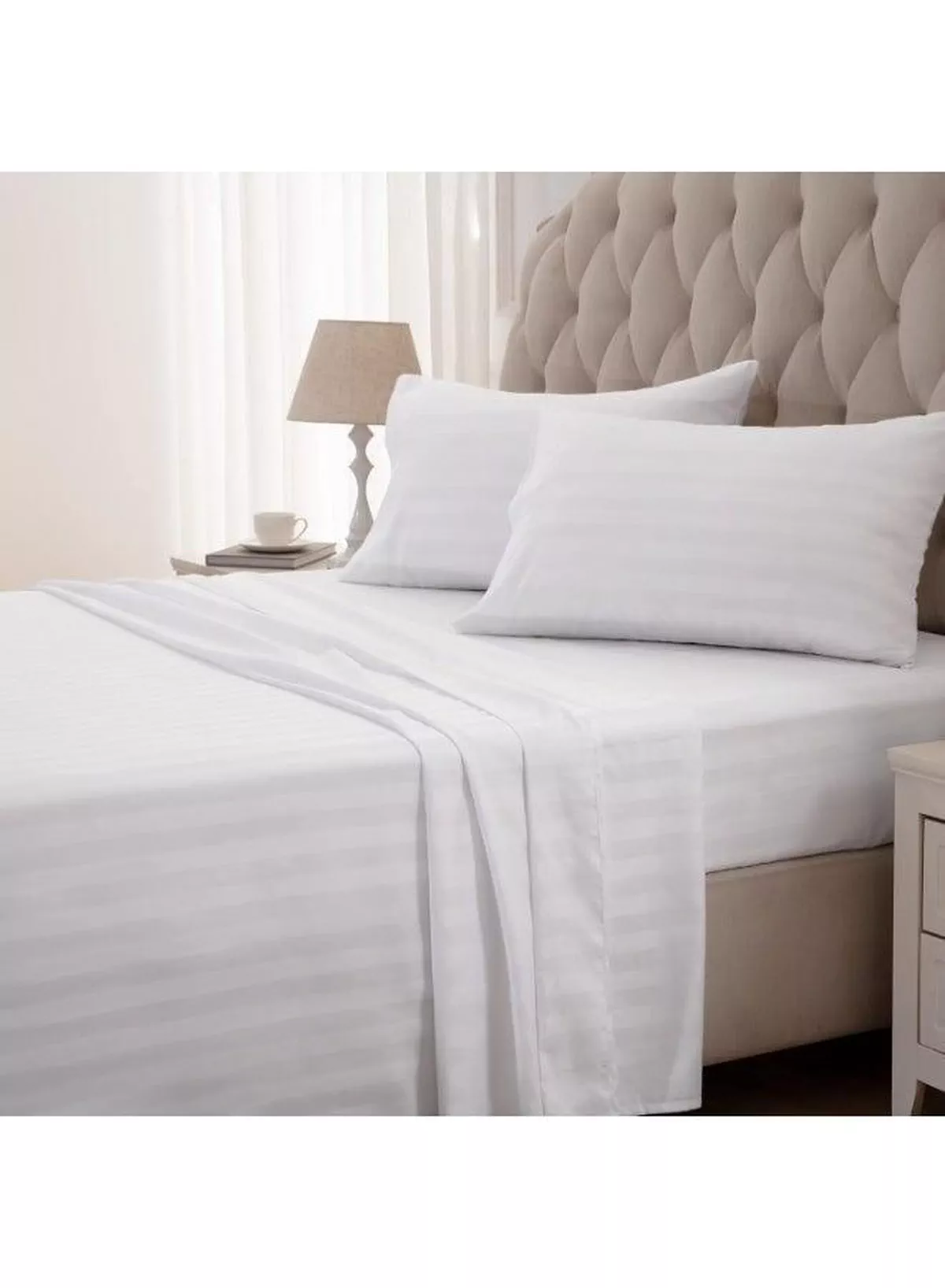 4-Piece Luxury Super King White Striped Bedding Set (Flat Sheet 260×240 cm, Fitted Sheet 200×200+30 cm, 2 Pillowcases 50×75 cm) – Premium Microfiber, Hotel-Style Comfort-5-5
