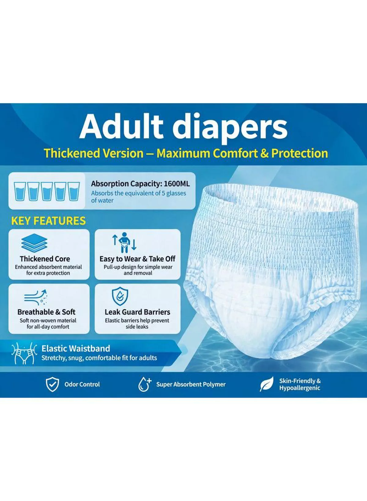 8 pieces Thickened Adult Diapers – Comfortable & Easy to Wear Enjoy superior comfort and dependable protection with thickened adult diapers featuring high absorbency, convenient design, and easy wear and removal for daily personal care and greater confidence.-3-3
