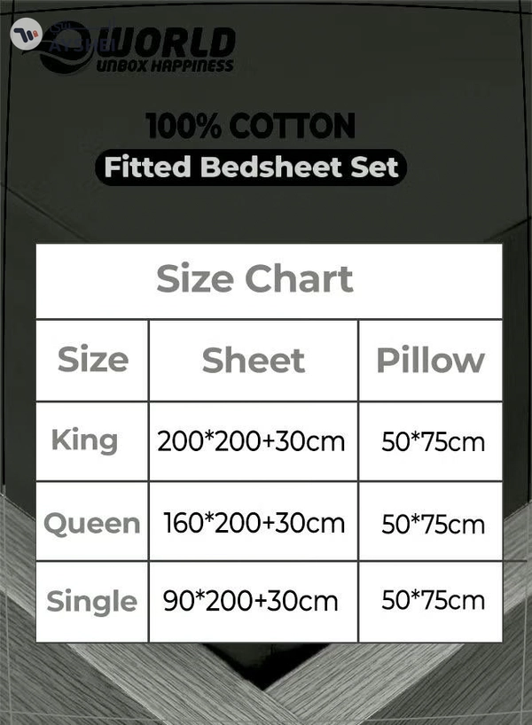 Eworld 3-Piece Grey Cotton Fitted Bedsheet Set Includes 1 Deep-Pocket Sheet and 2 Pillow Covers