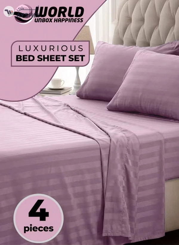 Eworld 4-Piece Luxury Pink Striped Bedding Set