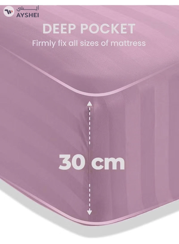 Eworld 4-Piece Luxury Pink Striped Bedding Set