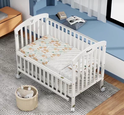 Baby plus 4 in 1 wooden bed side with storage and mattress w/cover - white-6