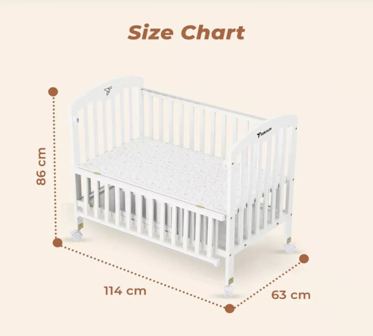 Baby plus 4 in 1 wooden bed side with storage and mattress w/cover - white-3-3