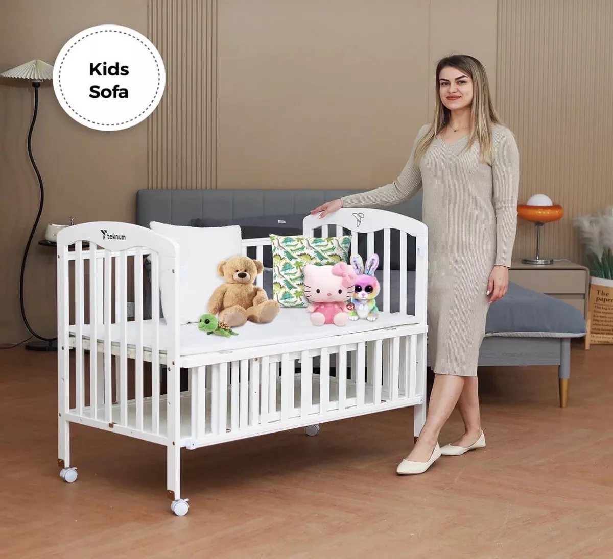 Baby plus 4 in 1 wooden bed side with storage and mattress w/cover - white-5-5