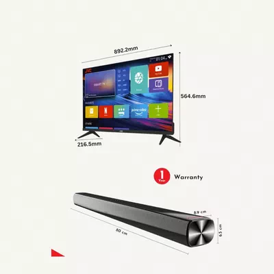 JVC 40 Inch Edgeless Full HD LED Android Smart TV with Dolby Audio, 60Hz, Paired with 2.0 Channel 30W Soundbar, Bluetooth, USB, FM Radio LT-40N550+SOUNDBAR Black-1