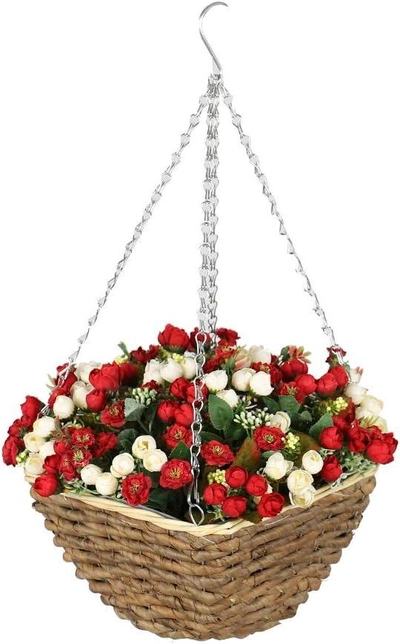 YATAI Wall Hanging Handmade Bamboo Fiber Wooden Flower Round Basket with Metal Chain Home Garden Indoor Outdoor Decoration (Small)-0