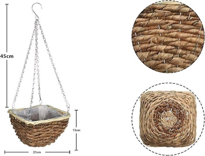 YATAI Wall Hanging Handmade Bamboo Fiber Wooden Flower Round Basket with Metal Chain Home Garden Indoor Outdoor Decoration (Small)-3