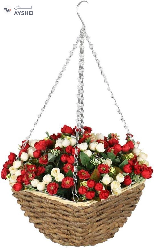 YATAI Wall Hanging Handmade Bamboo Fiber Wooden Flower Round Basket with Metal Chain Home Garden Indoor Outdoor Decoration (Small)