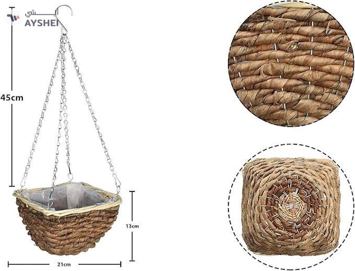 YATAI Wall Hanging Handmade Bamboo Fiber Wooden Flower Round Basket with Metal Chain Home Garden Indoor Outdoor Decoration (Small)-3-3