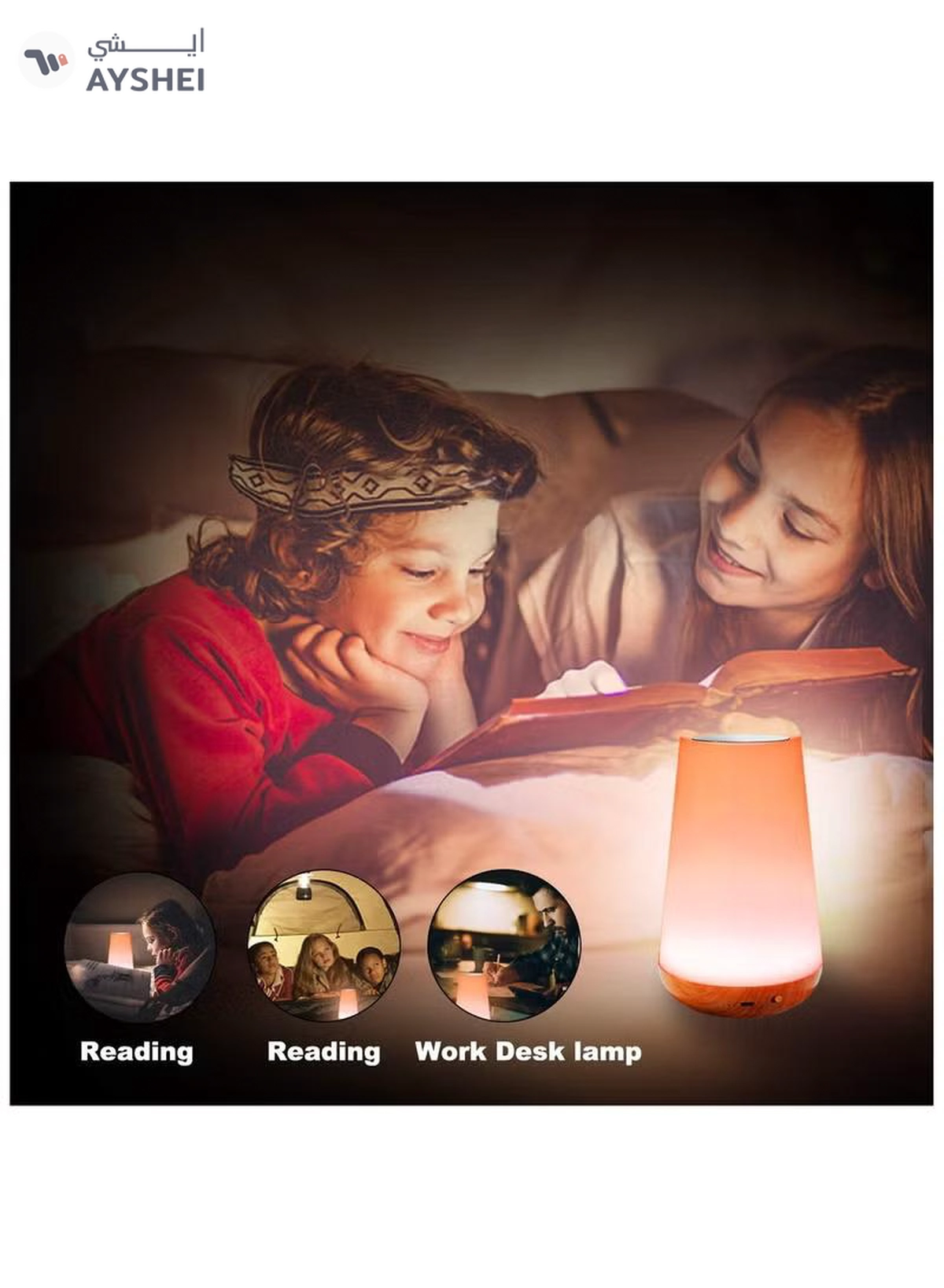 FEND Bedside Table Lamp, Children's Night Light with Remote and Touch Control, Dimmable LED Colour Lamps for Bedroom, Kids Room, Portable Camping Lamp-4-4