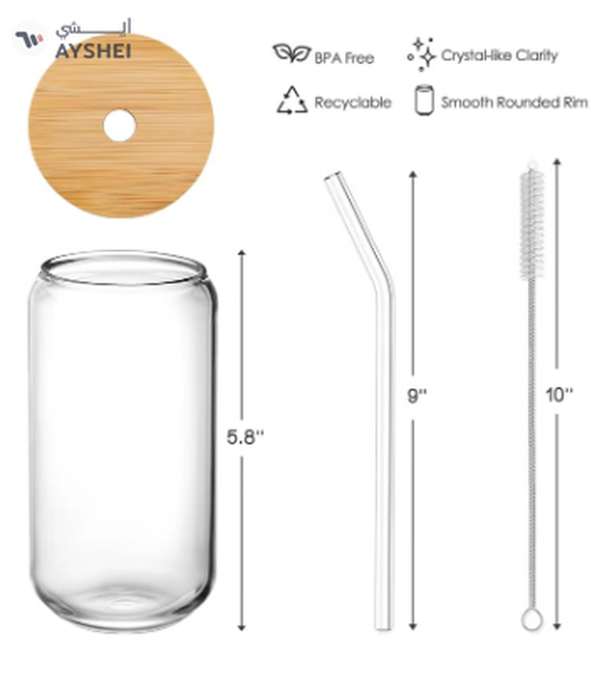 Eworld 12pcs Glassware Set Featuring 16oz Can Shaped Glass Cups with Bamboo Lids-6-6