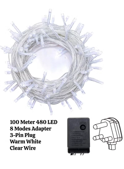 Yuwell 100 Meter 480 LED String Lights Decoration Lights Warm White Light 8 Modes Led Light Clear Wire For Home Decorations Ramadan Lights Indoor & Outdoor Decoration Ramadan Decoration Light Diwali Lights Curtain Lights With 3-Pin UK Plug-2