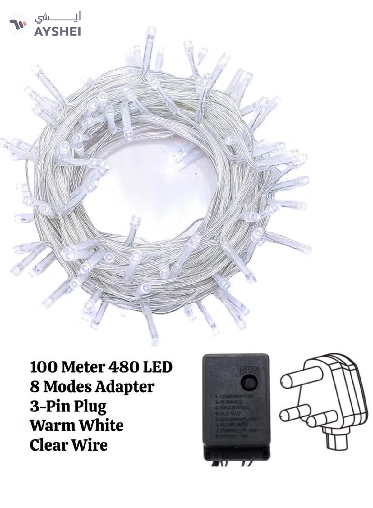 Yuwell 100 Meter 480 LED String Lights Decoration Lights Warm White Light 8 Modes Led Light Clear Wire For Home Decorations Ramadan Lights Indoor & Outdoor Decoration Ramadan Decoration Light Diwali Lights Curtain Lights With 3-Pin UK Plug-2-2