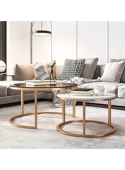 DubaiGallery Round Coffee Table Nesting Coffee Table Coffee Tables 2 Round Nesting Table Set Circle Coffee Table with Storage Open Shelf for Living Room Modern Minimalist Style Furniture Side End Table of Stable-1