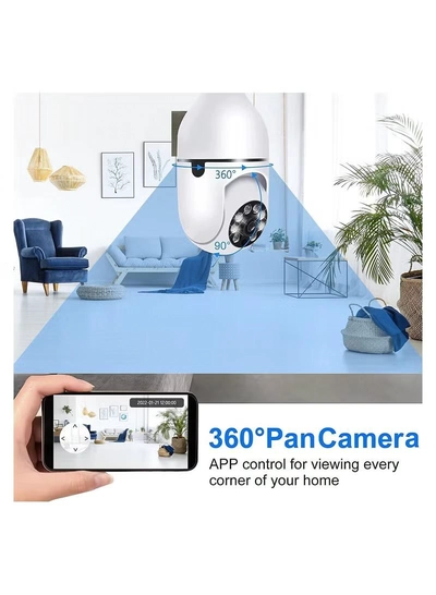 Eworld 360 Degree Wireless WIFI Light Bulb Security Camera with Motion Detection-1