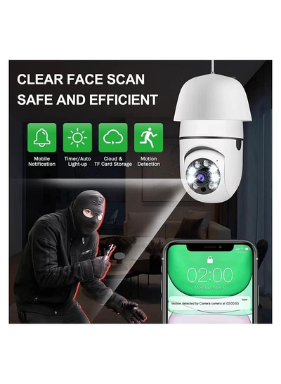 Eworld 360 Degree Wireless WIFI Light Bulb Security Camera with Motion Detection-3