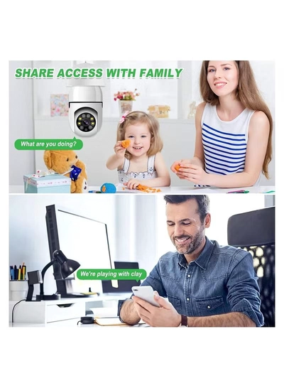 Eworld 360 Degree Wireless WIFI Light Bulb Security Camera with Motion Detection-5