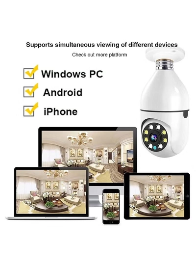 Eworld 360 Degree Wireless WIFI Light Bulb Security Camera with Motion Detection-6