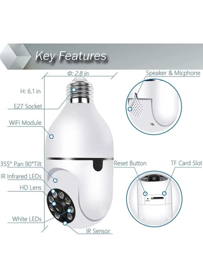 Eworld 360 Degree Wireless WIFI Light Bulb Security Camera with Motion Detection-7