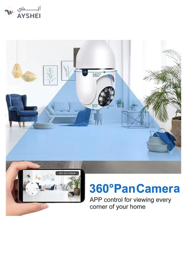 Eworld 360 Degree Wireless WIFI Light Bulb Security Camera with Motion Detection