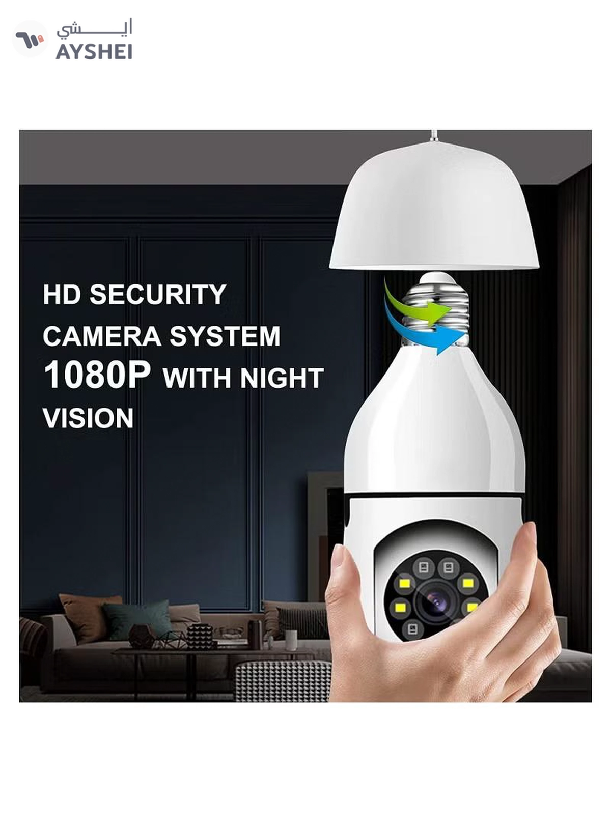 Eworld 360 Degree Wireless WIFI Light Bulb Security Camera with Motion Detection-2-2