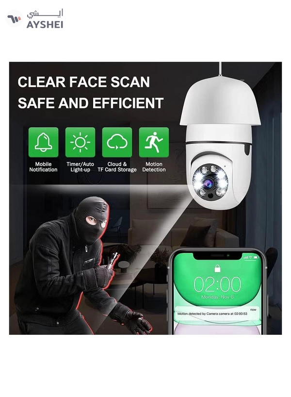 Eworld 360 Degree Wireless WIFI Light Bulb Security Camera with Motion Detection